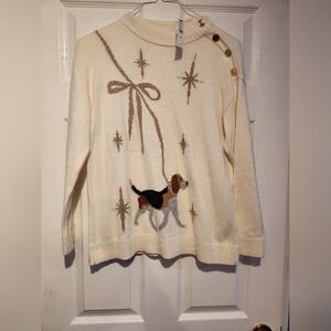 Talbots Cream Sweater with Dog and Star Motif
